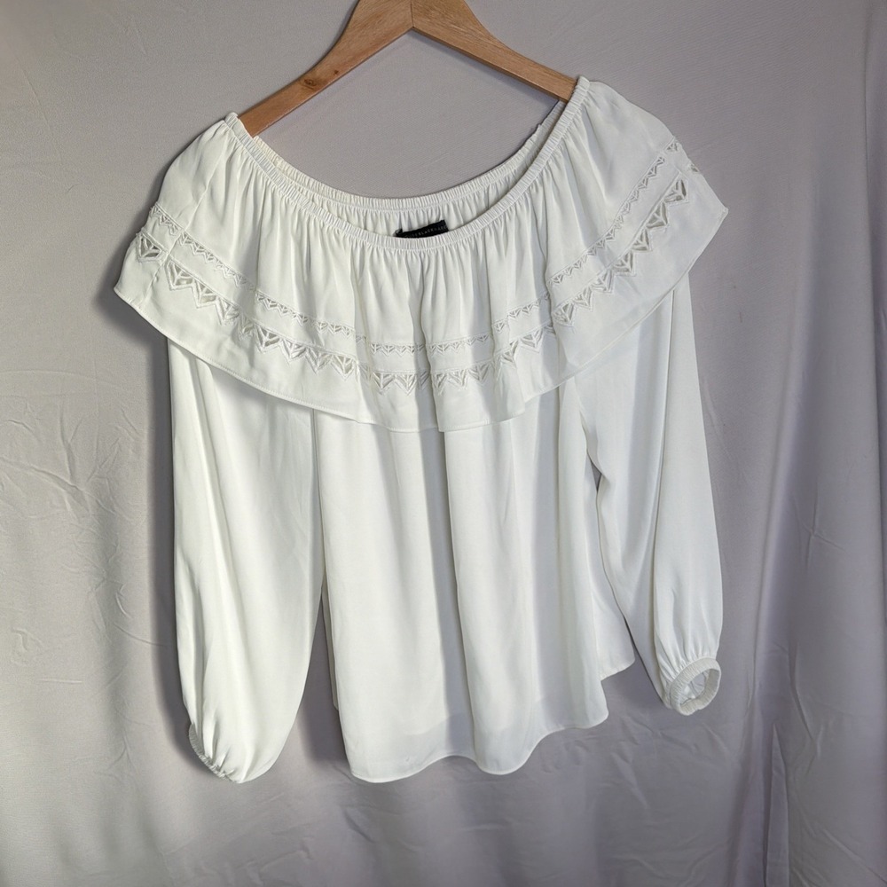 White House Black Market Boho Chic Ruffle Collar Top Size Small - Picture 3 of 7